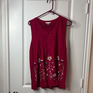 Red Embellished Sleeveless Tank Top